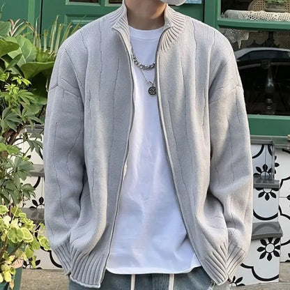 saferido Autumn KPOP Fashion Style Harajuku Slim Fit Outerwear Loose Casual All Match Knitwear Cardigan Solid Zipper Long Sleeve Sweaters