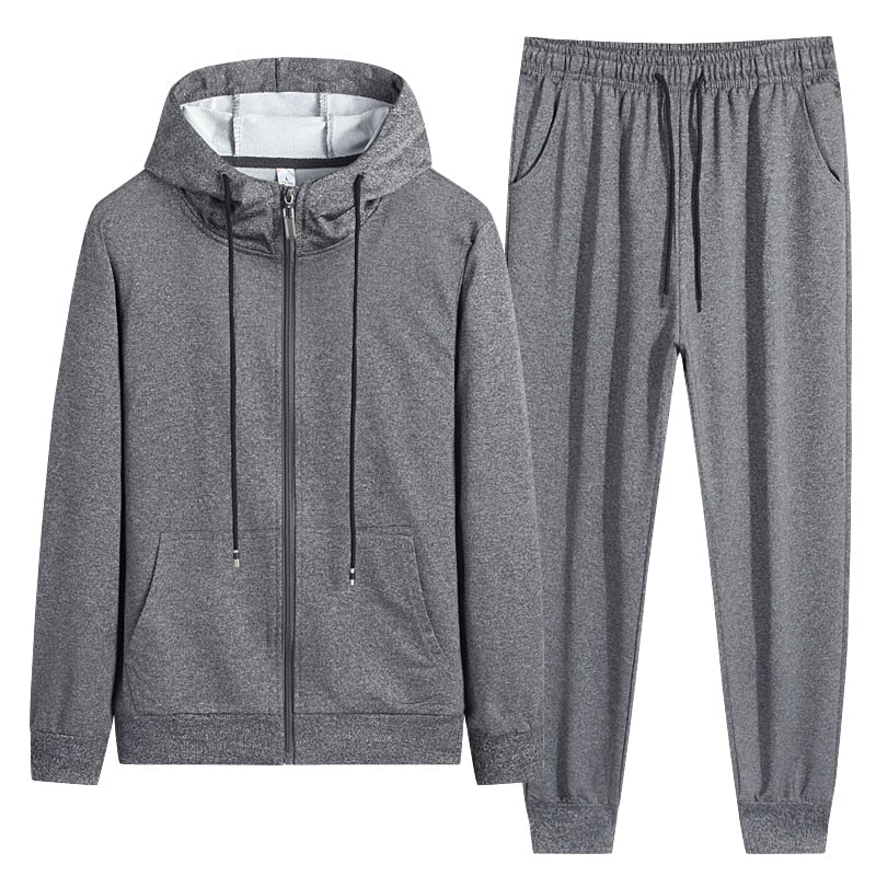 New Korean Fashion Men'S Summer Thin Breathable Hooded Cardigan Two Piece Set Outdoor Running Jacket Leisure Sports Suit
