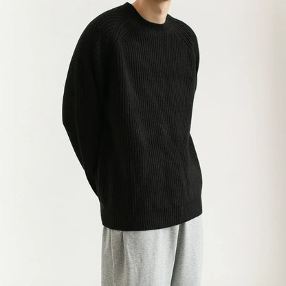 Autumn Clothing Men's Knitted Light Luxury Pullovers Sweater Casual Solid Color Vintage Loose O Neck Long Sleeve Knitwear New