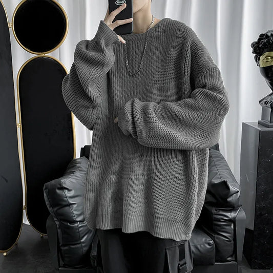 saferido Knitted Sweater Men Autunmn Winter Warm Clothing Korean Fashion Long Sleeves Top Vintage Solid Baggy Pullover Y2K Male Clothes