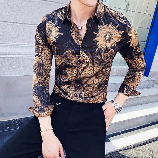saferido British Style Men's Business Casual Shirts/Male Slim Fit Printing Leisure Long Sleeve Shirts Tops Plus Size S-4XL