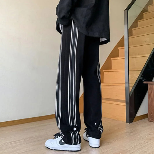 saferido Straight Summer Trousers Men's Sweatpants Goth Thin Striped Male Sports Pants Streetwear Loose Korean Popular Clothes Slacks