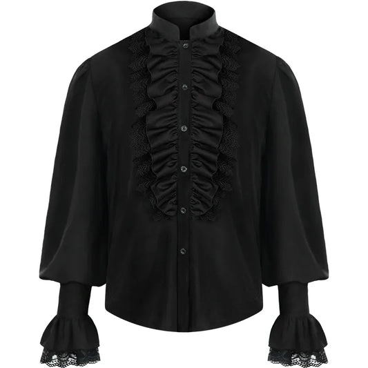 Men Pirate Shirt Vampire Renaissance Victorian Steampunk Gothic Ruffled Medieval Halloween Cosplay Costume Clothing Chemise Tops