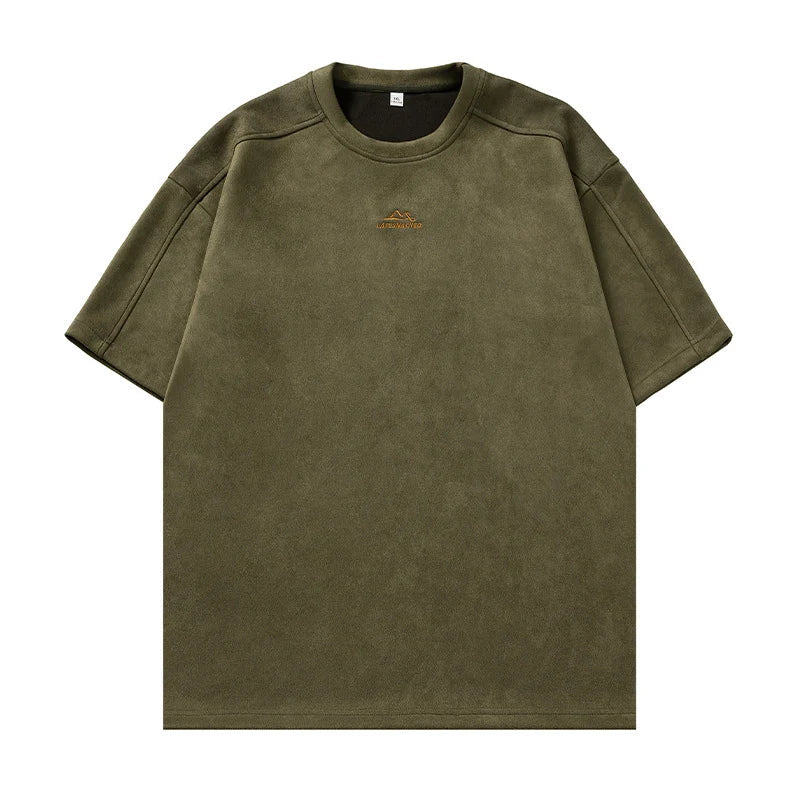 saferido Brand Suede Short Sleeve T-shirts Man 2024 Spring Spring New Baggy Embroidery O Neck T Shirt Man Fashion Male Clothes