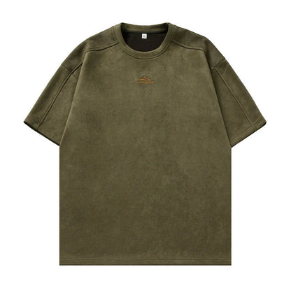 saferido Brand Suede Short Sleeve T-shirts Man 2024 Spring Spring New Baggy Embroidery O Neck T Shirt Man Fashion Male Clothes