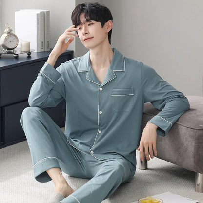 saferido Autumn Pajamas Sets Men Long Sleeve Modal Cotton Thin Teenage Boys' Large Size Spring Outwear Home Cloth Suit Sleepwear Male