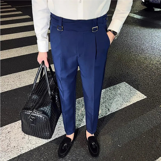 saferido Men Spring Business Formal Pants Solid Casual Korean Slim Fit Suit Pants Mens Wedding Social Trousers Plus Size 29-36