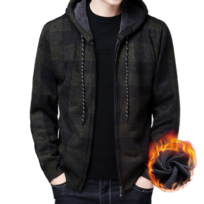 Winter New Men's Fleece Thickened Cardigan Knit Sweater / Male Loose Warm Hooded Add Wool Jacket Coat