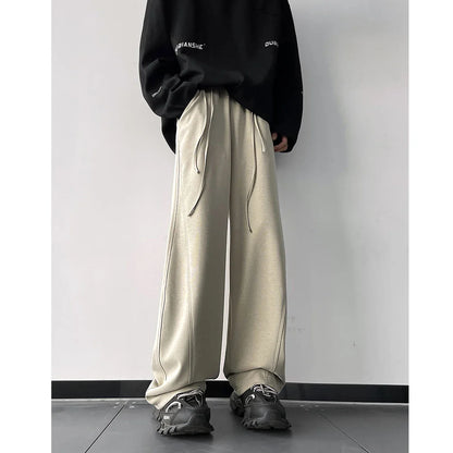 saferido Men's Drawstring Design Waist Wide Leg Sports Casual Pants Oversized Pink Color Sweatpants Elastic Waist Loose Trousers