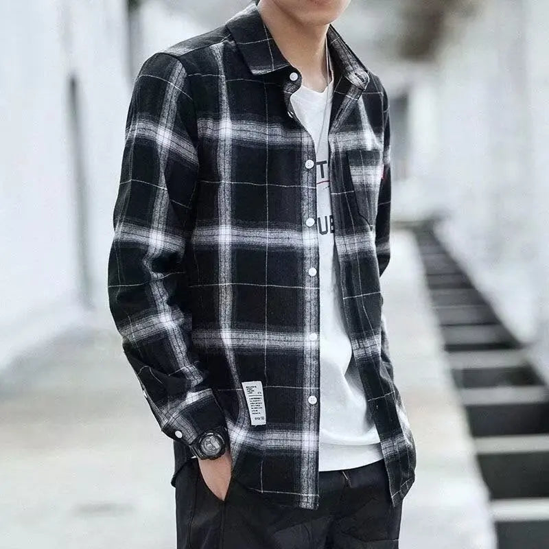 Men's plaid long-sleeved fashion new temperament shirt