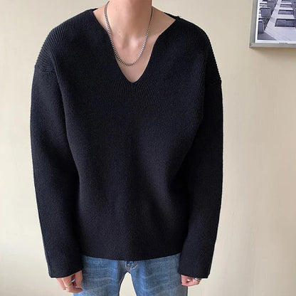 Men's Light Luxury Knitted Pullover Sweater Men Casual V Neck Solid Color Long Sleeve Knitwear Streetwear Korean Autumn Clothing
