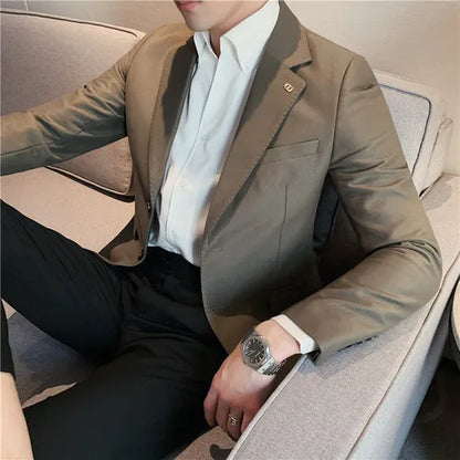 saferido Men's British Style Two-Piece Casual Suit - Slim Fit, High-End, Suit or Blazer/Trousers Sold Separately -Male Suit for Wedding