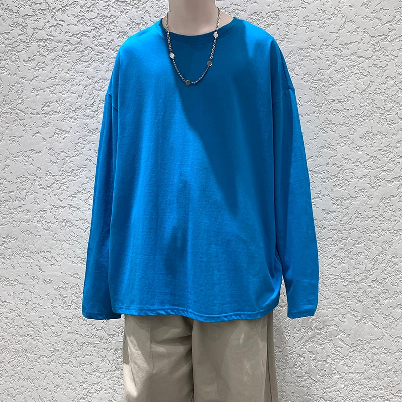 Autumn Long Sleeve T-Shirt Men Fashion Solid Basic T Shirt Mens Oversized Hip Hop Casual Cotton Mens Streetwear Top Tees