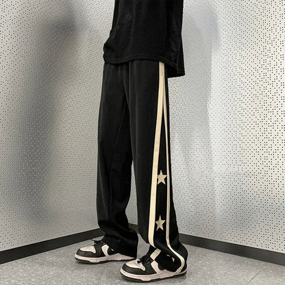 saferido Y2K Star Sweatpants Men Black Sports Pants Wide Leg Trousers Male Japanese Streetwear Hip Hop Graphic Loose Casual