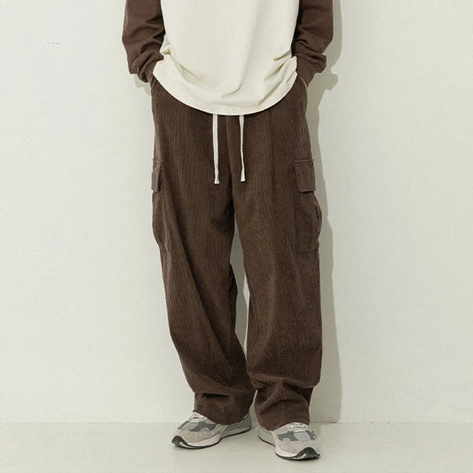 saferido Corduroy Cargo Pants Men Japanese Streetwear Black Cargo Trousers Male Hip Hop Harajuku Brown Loose Vintage Korean
