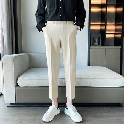 saferido  Korean Style Ankle Length Spring Men Dress Pants Stretched Simple Slim Fit Casual Office Trousers Formal Wear Hot Sale 36