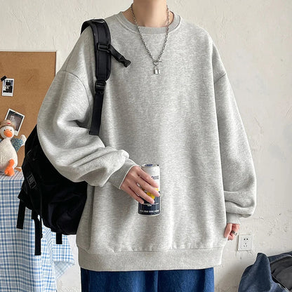 saferido Harajuku Sweatshirts Men Korean Solid Color Basic O Neck Oversized Pullovers Spring Autumn Simple Fashion Casual Tops 5XL-M