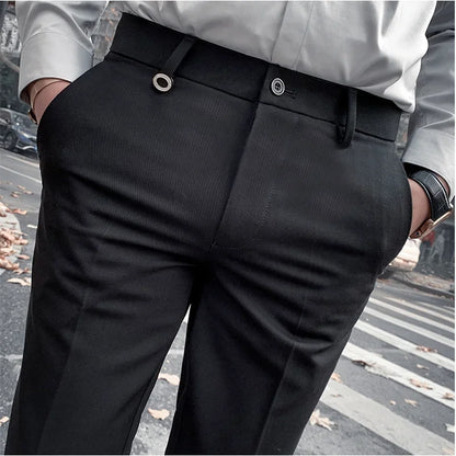 Men's Suit Pants Formal Pants New Stretch Slim Solid Color Straight Dress Pants Fashion Boutique Men's Clothing Ankle Trouser