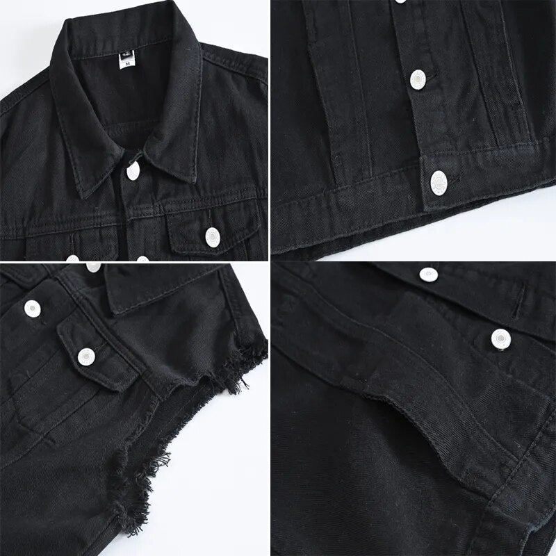 New Vintage Design Mens Denim Vests Retor Sleeveless Jackets Men Ripped Hole Jean Waistcoats Clothing jaqueta masculina