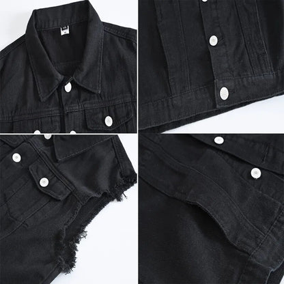 New Vintage Design Mens Denim Vests Retor Sleeveless Jackets Men Ripped Hole Jean Waistcoats Clothing jaqueta masculina