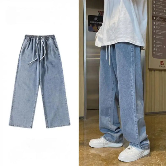 saferido Men's Jeans Straight Wide Leg Loose Pants Spring and Autumn Elasticated Waist Vintage Casual Trousers  Bottoms Plus Size S-3XL