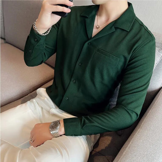 saferido Men Spring High Quality V-Neck Stylish Long-Sleeved Shirts/Male Slim Fit Business And Casual Office Dress Shirts Tops 4XL