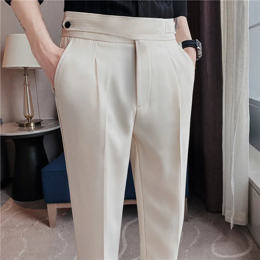 saferido Spring Summer New Fashion Drape High Waist Suit Pants Men Clothing Full Length Slim Fit Casual Straight Office Trousers 36