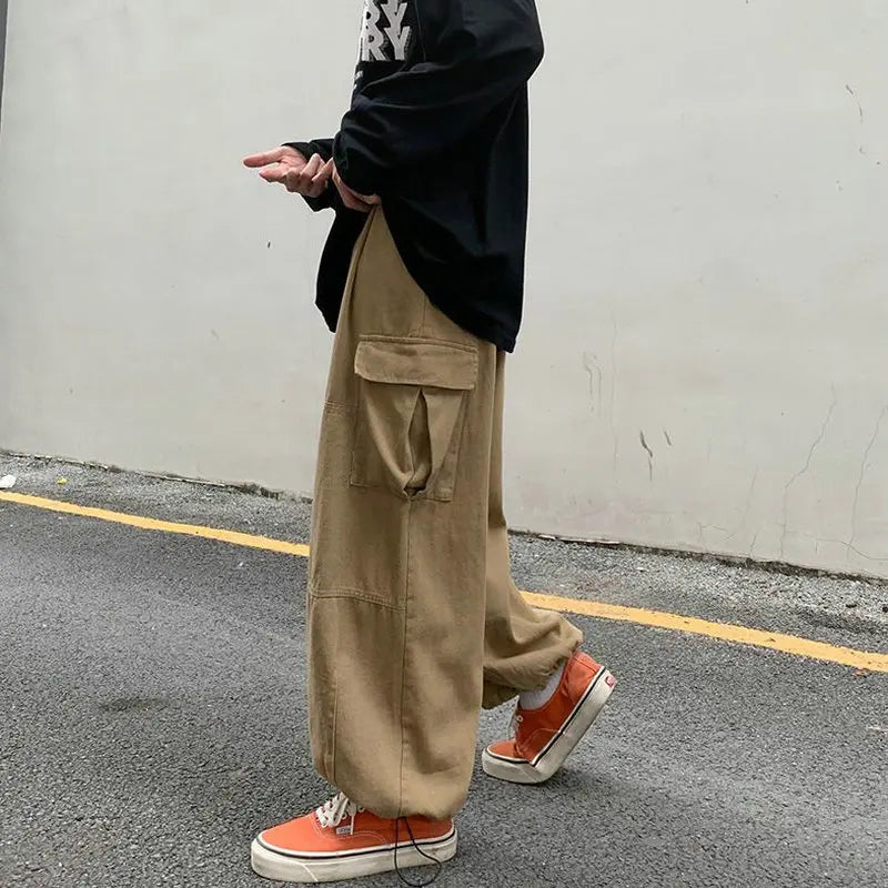 saferido Spring Casual Oversize Cargo Pants Men Streetwear Solid Harajuku Loose Straight Trousers Wide-leg Baggy Pants For Man