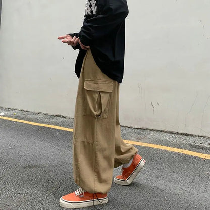 saferido Spring Casual Oversize Cargo Pants Men Streetwear Solid Harajuku Loose Straight Trousers Wide-leg Baggy Pants For Man