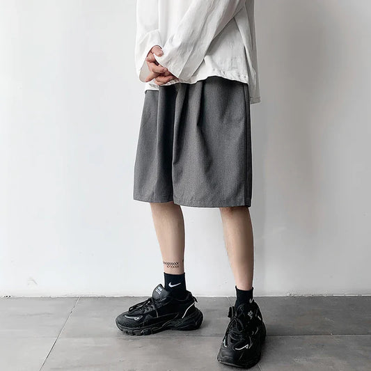 saferido Summer Suit Shorts Men Fashion Society Mens Dress Shorts Korean Loose Grey Black Casual Shorts Mens Office Formal Shorts M-2XL