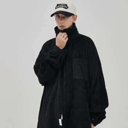 saferido Oversized Shirt For Men Streetwear Men's Corduroy Long Sleeve Shirts Harajuku Korean Shirt Unisex Fashion Clothing