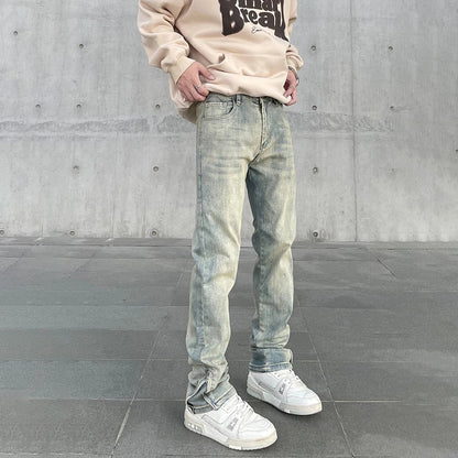 Autumn Skinny Jeans Men Y2k Vintage Street Casual Fashion Trousers Slim Streetwear Distressed Zip Stretch Denim Pants New Winter