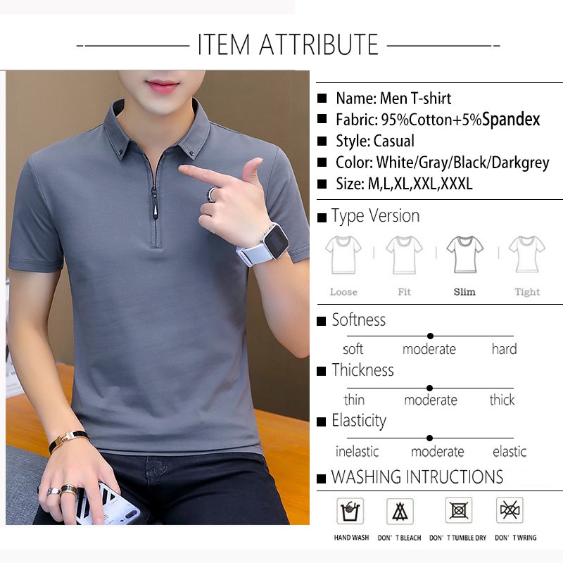 BROWON Summer Fashion  Mens Tshirts Summer Cotton T Shirt Men Short Sleeve Turn-down Collar Korean Style Men T Shirt