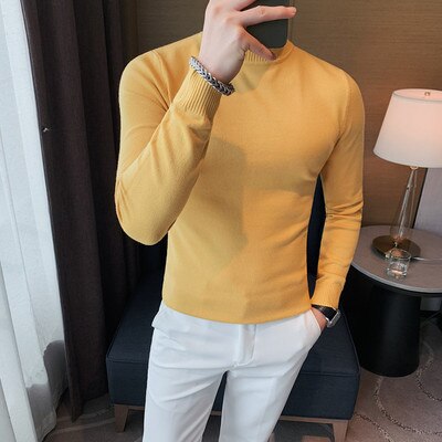 Male High End Fashion Brand Knitted Pullover Sweater Men Half Turtle Neck Autum Winter Woolen Casual Jumper Clothes S-4XL