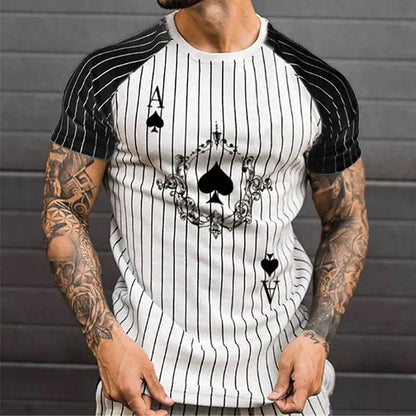 Summer Men's T-shirt 3D Men's Street Style Round Neck T Shirt Fashion Poker Print Short Sleeve Zebra Stripe Oversized Tops