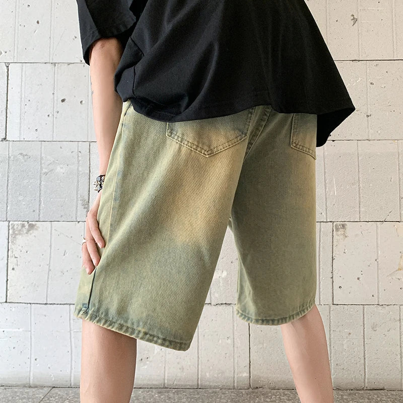 saferido  2024 Men Summer Vintage Oversize Loose Embroidery Jeans Men Straight Middle Shorts Male Casual Streetwear Denim Short Pant F19