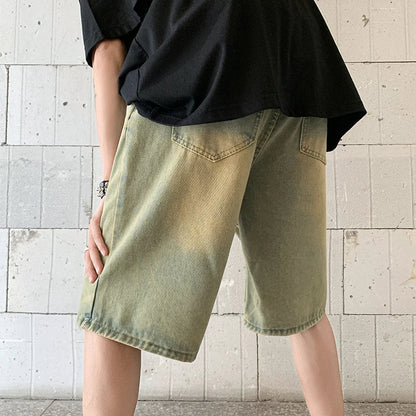 saferido  2024 Men Summer Vintage Oversize Loose Embroidery Jeans Men Straight Middle Shorts Male Casual Streetwear Denim Short Pant F19