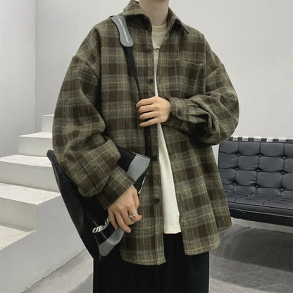 Flannel Harajuku Checked Plaid Shirt Long Sleeve Winter Y2k Streetwear Fleece Shirts Vintage Korean Fashions Clothes