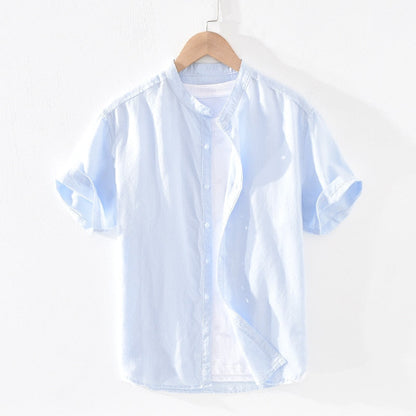 Cotton Linen Shirts For Men Casual Short Sleeve Tops Oversize Solid White Turn-Down Collar Tee Male Summer Vacation Clothing