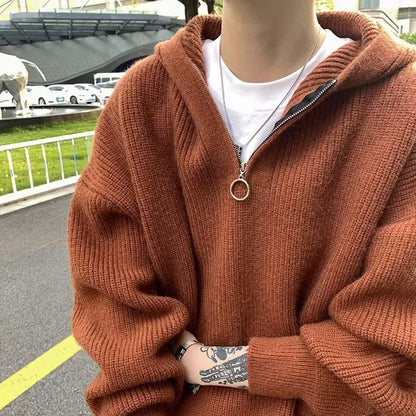 saferido Hooded Sweater Coat American Vintage Sweater Casual Knitted Sweaters Men Pullover Jumpers Men Fashion Clothing Streetwear Tops