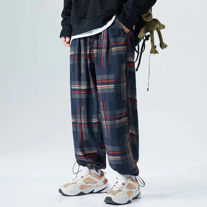 saferido Ankle-Length Plaid Harem Pants Men Clothing Joggers Men Pants Trousers Japanese Fashion Sweatpants S-5XL Streerwear