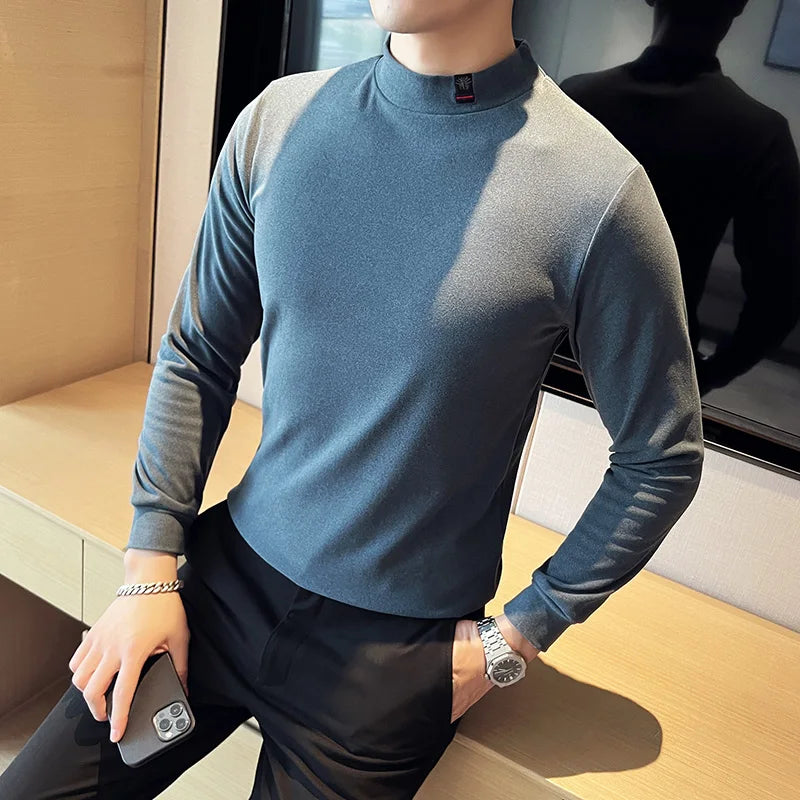 saferido British Style Men Spring High Quality Casual Long-sleeved T-shirts/Male High Collar Slim Fit Thickening Keep Warm T-shirts S-3XL