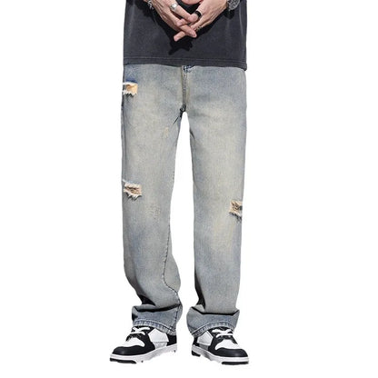 saferido Men's Clothing Y2k Baggy Jeans Spring/Summer New Man Pants American Trendy Hole Loose Leisure Straight Leg Wide Jeans for Men