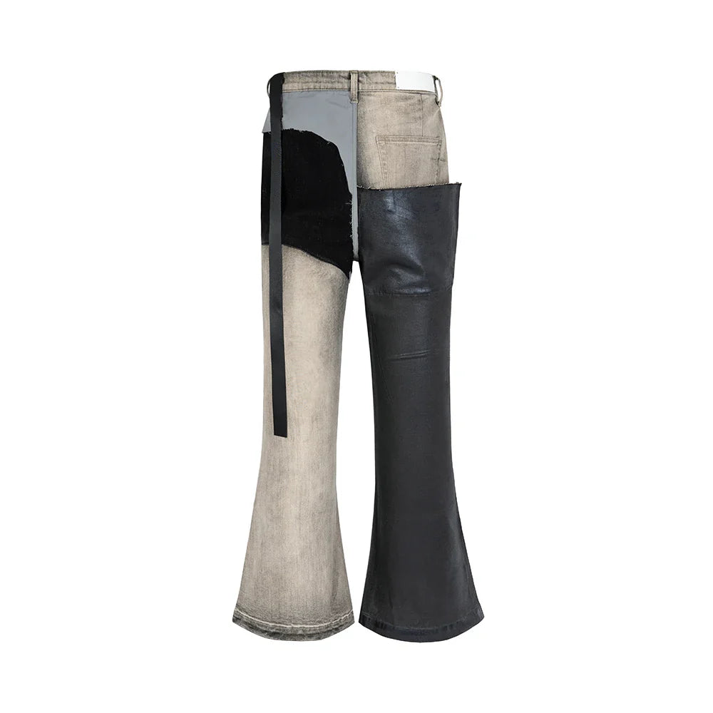 saferido Style Ribbons Patchwork Gradient Stacked Wax Pants Unisex Straight Streetwear Baggy Y2K Flare Jeans Oversized Loose Cargos