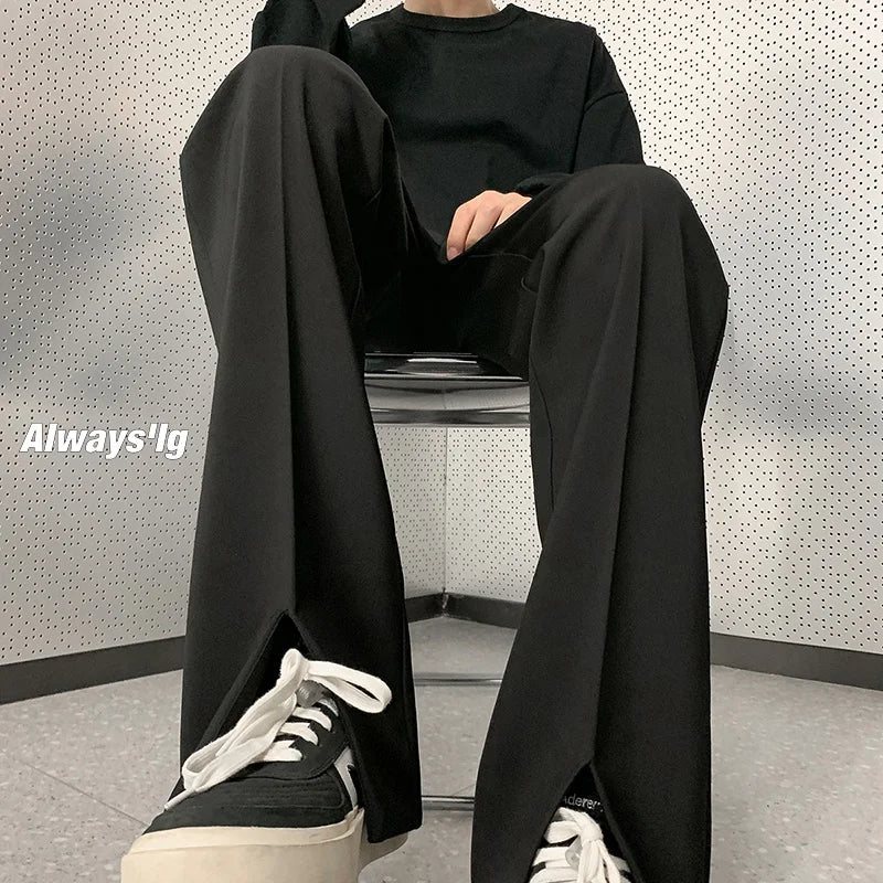 Grey Black Suit Pants Men Fashion Society Mens Dress Pants Korean Loose Straight Pants Mens Office Formal Trousers M-3XL