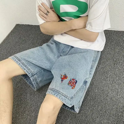 saferido Male Denim Shorts Graphic Split Men's Short Jeans Pants Luxury Y2k Fashion Buttons Original Jorts Korean With Vintage Xl