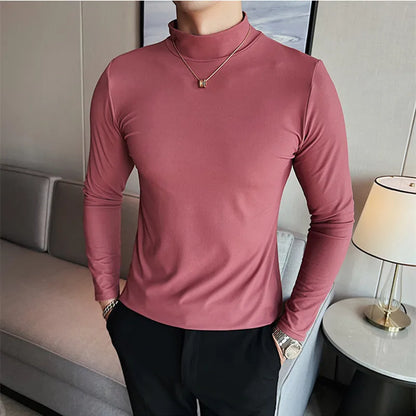 saferido  Men spring High Quality Casual Long Sleeve T-shirts/Male Slim Fit Fashion High Collar Long 
 Sleeve Casual T-shirt Black White S-4XL