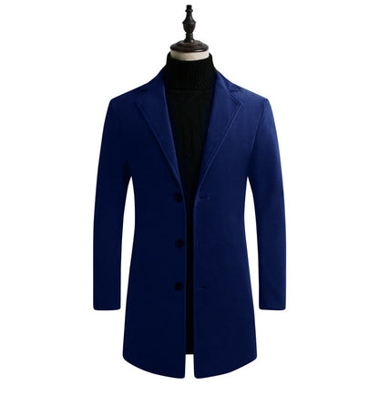 10 Color Fall / Winter Men Slim Fit Trench Outwear Fashion Woolen Blended Medium Long Trenchs Men Business Casual Coats