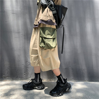 HOUZHOU Patchwear Cargo Shorts Pants for Men Oversize Cropped Trousers Male Summer Casual Beach Japanese Streetwear Hip Hop