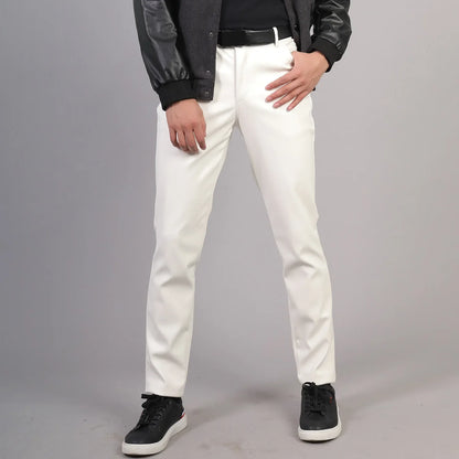 saferido Men's Leather Pants Spring Autumn Slim Fit Elastic Style Male Fashion PU Leather Trousers Moto Pants Solid Color Casual Bottoms